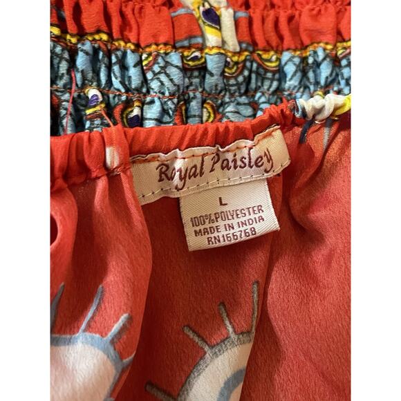 Royal Paisley Maxi Dress Women’s Size Large Red Bohemian Flow Fitted Casual Work - Picture 13 of 15